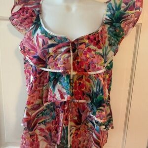 J. Crew Multicolor Floral Ruffle Blouse